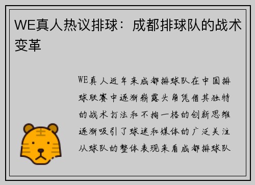 WE真人热议排球：成都排球队的战术变革