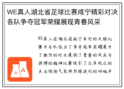 WE真人湖北省足球比赛咸宁精彩对决各队争夺冠军荣耀展现青春风采