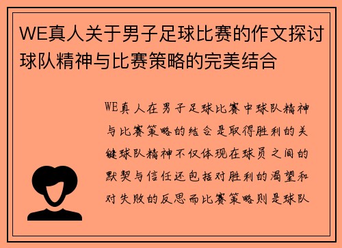WE真人关于男子足球比赛的作文探讨球队精神与比赛策略的完美结合