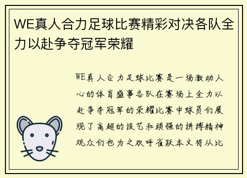 WE真人合力足球比赛精彩对决各队全力以赴争夺冠军荣耀
